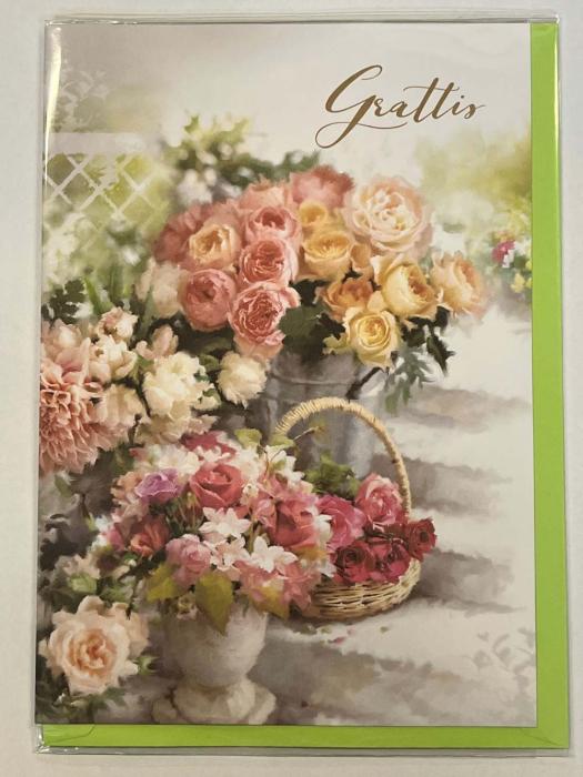 Grattiskort Flower med kuvert - Rosor i plåthink