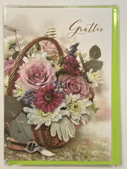 Grattiskort Flower med kuvert - Sekatör & blomkorg