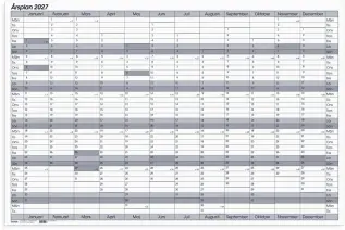 Kalender &Aring;rsplan whiteboard 2027