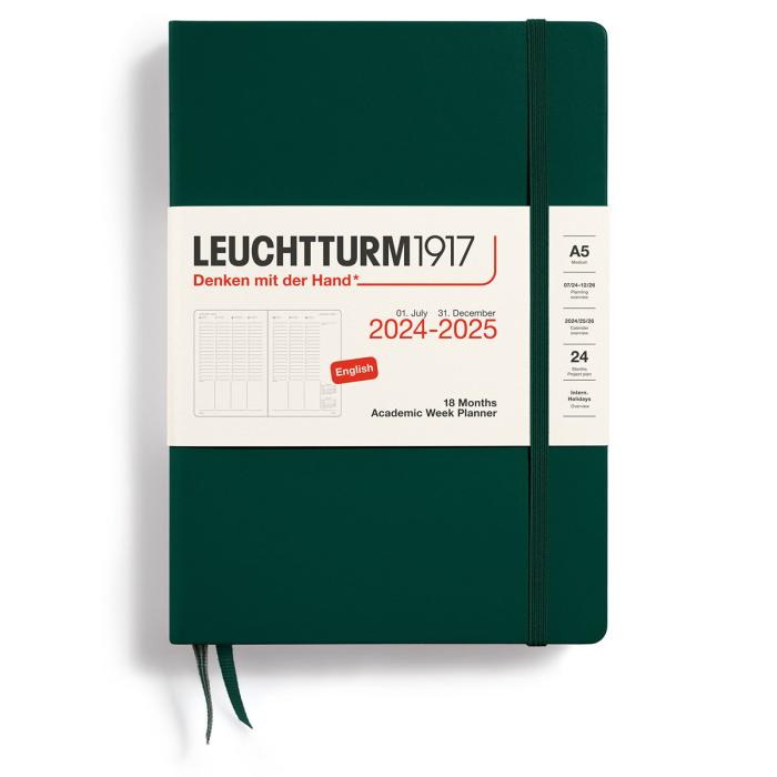 Week Planner hard 18m 24-25 A5 Forest Green