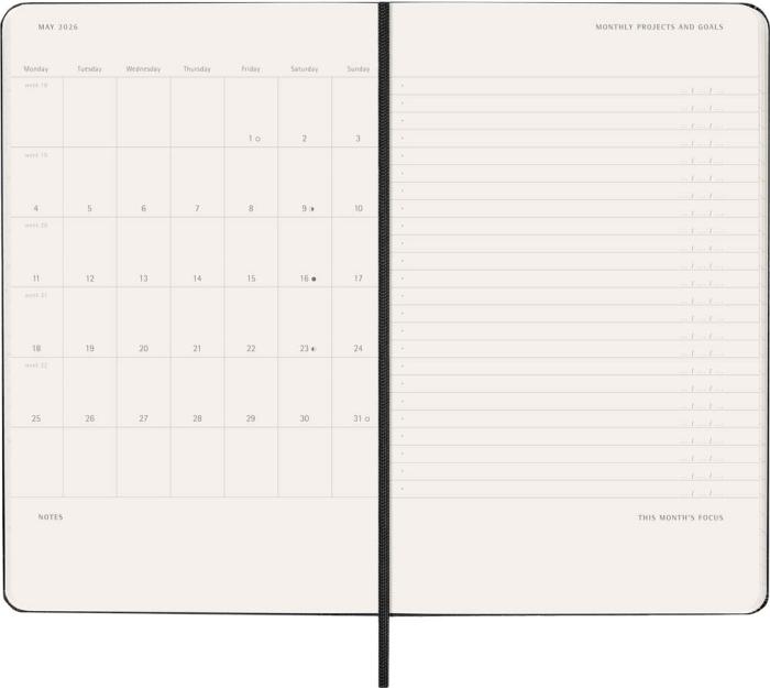 Kalender Moleskine Weekly Pro Vertical Svart hard large 2026