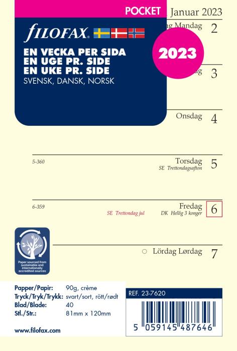 Filofax dagbok pocket vecka/sida 2023