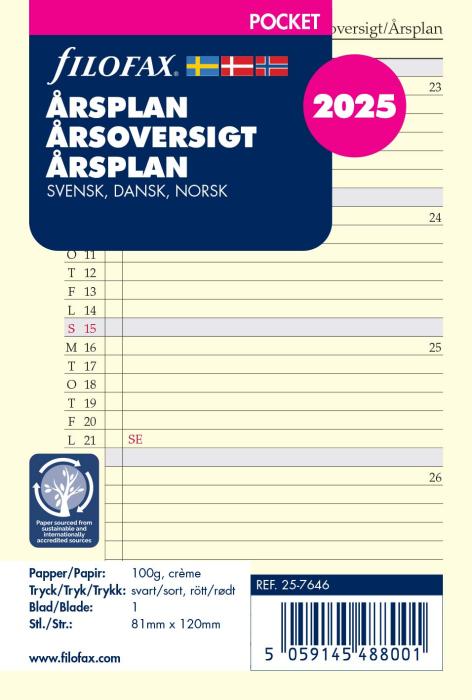 Filofax årsplan pocket 2025