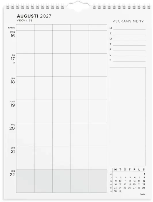 Väggkalender Familjens veckoplanering 2026