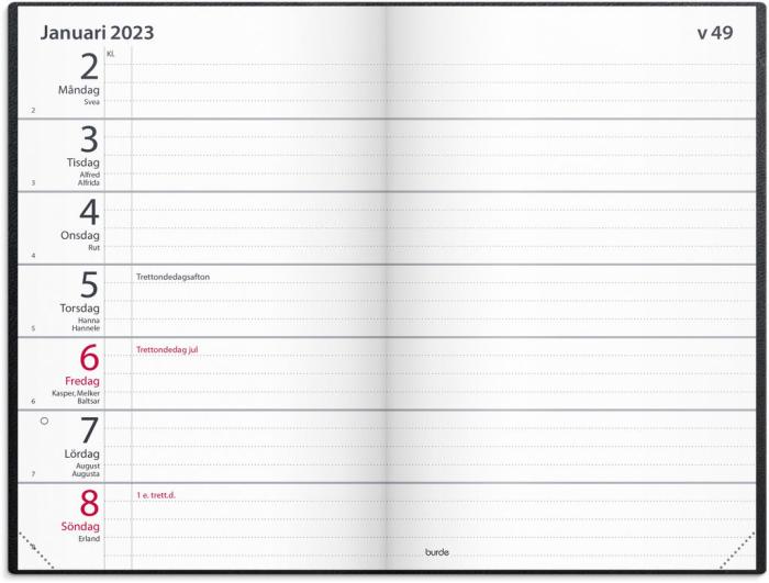 Fickagenda svart konstläder 2023