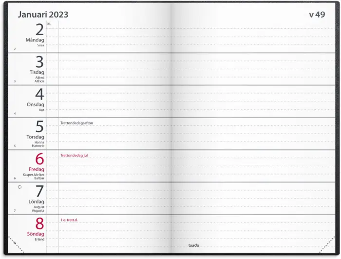Fickagenda svart konstläder 2023