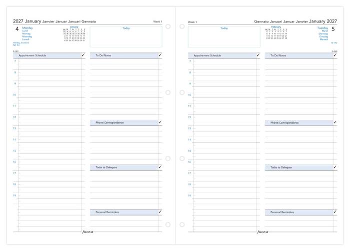 Kalender Filofax Dagbok A4 dag/sida 2027