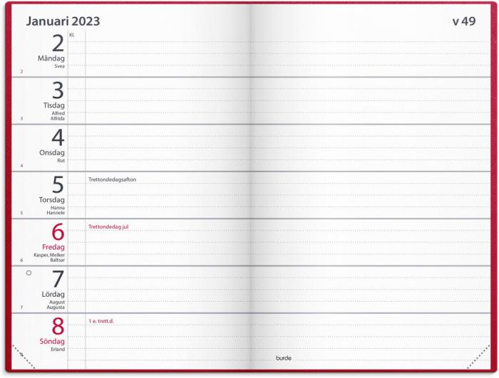 Fickagenda rött konstläder 2023