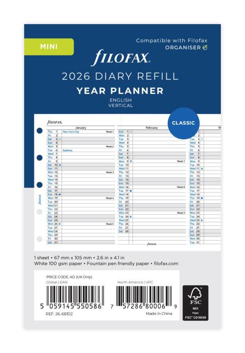 Filofax årsplan mini 2026