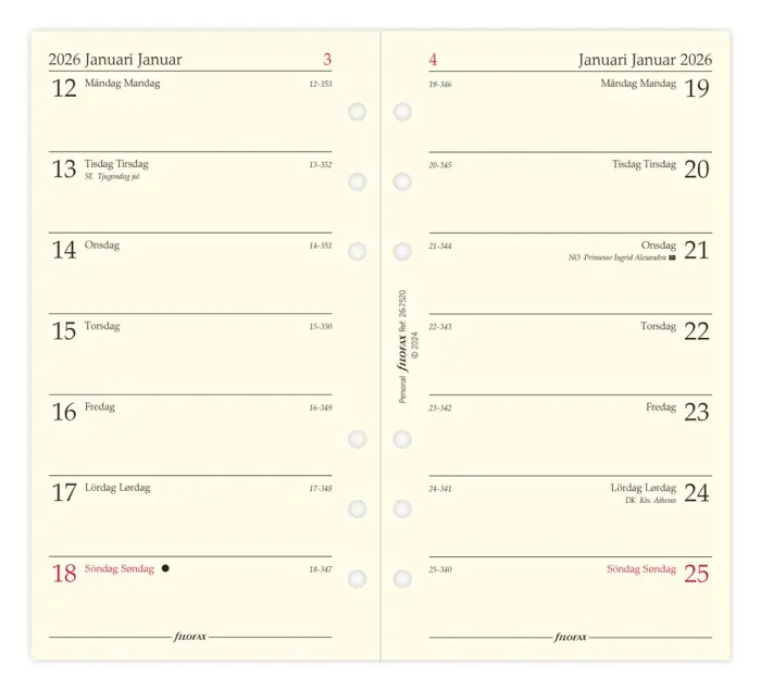 Kalender Filofax dagbok Personal V/S 2026