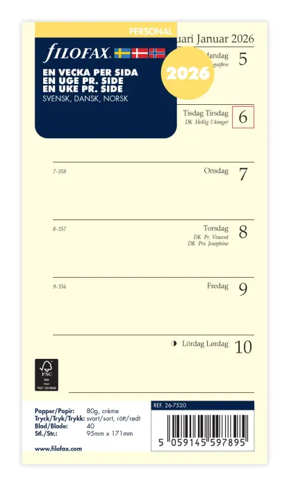 Kalender Filofax dagbok Personal V/S 2026