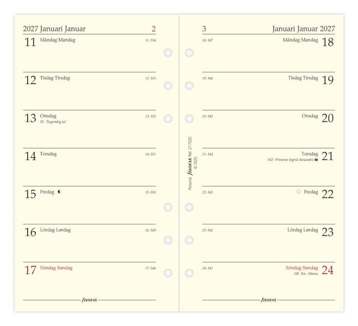 Kalender Filofax dagbok Personal V/S 2027