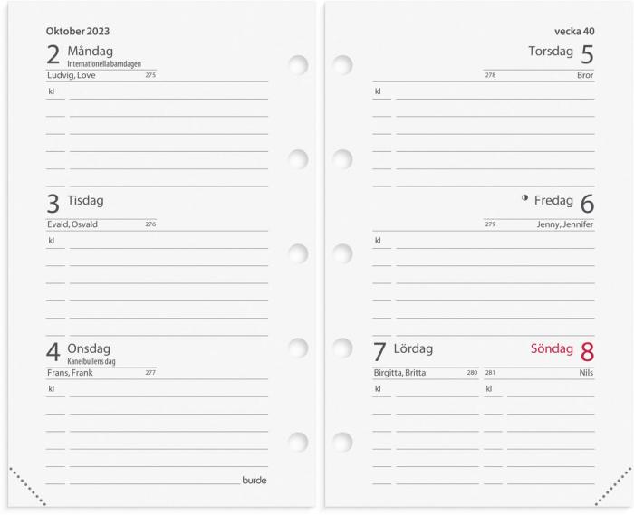 Burde Mini Systemkalender svart konstläder 2023