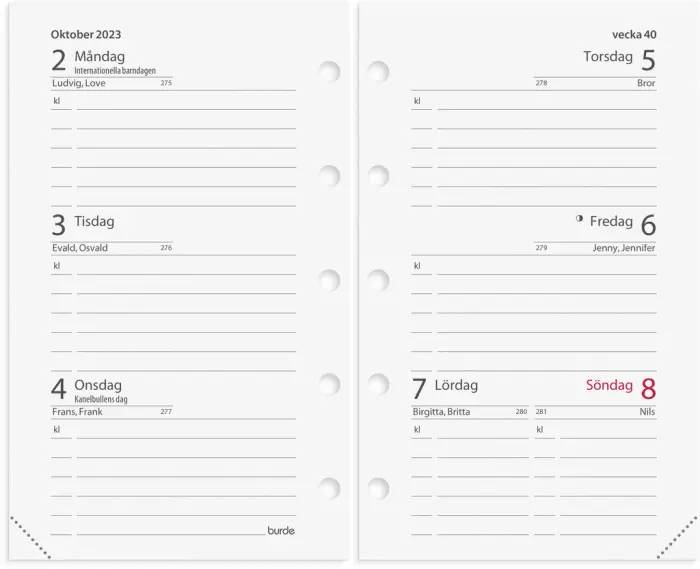 Burde Mini Systemkalender svart konstläder 2023