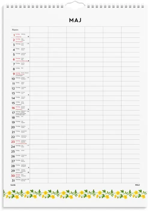 Familjekalender Illustrerad blomster 2027