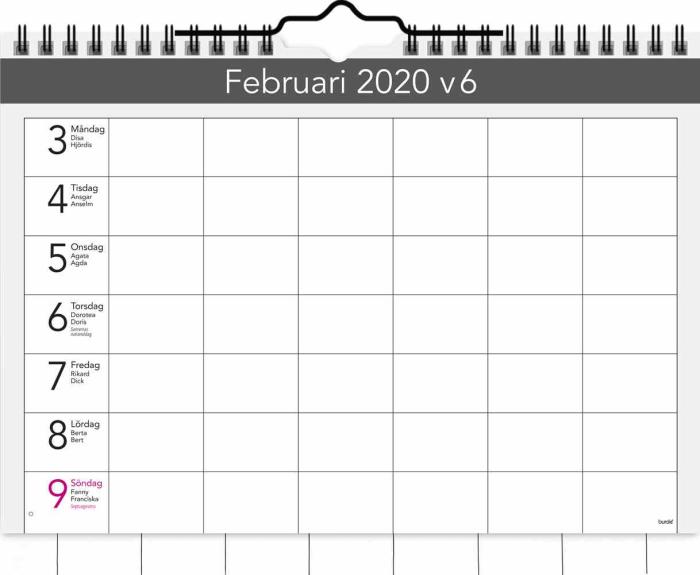 Burde Publishing AB Väggagenda 2020 A4 - Kalenderkungen.se