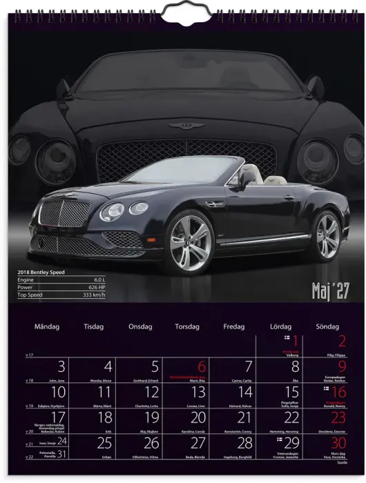 Väggkalender Bilar 2027