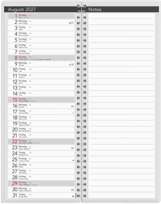 Bordskalender 2027 elegant med spiral