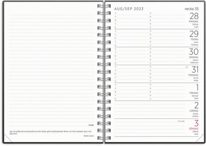 Liten Veckokalender svart miljökartong 2023