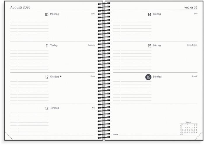 Kalender Organizer & Notes Svart 2026-2027 