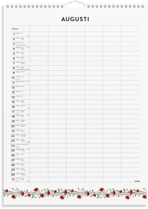 Familjekalender Illustrerad blomster 2025