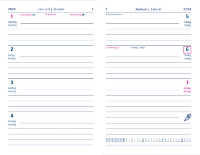 Kalender Memo A6 Svart 2024