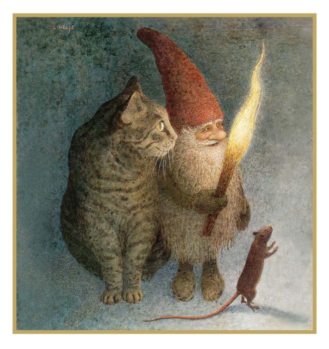 Julkort Unicef 10-pack Tomte och katt/Tomte vid björk