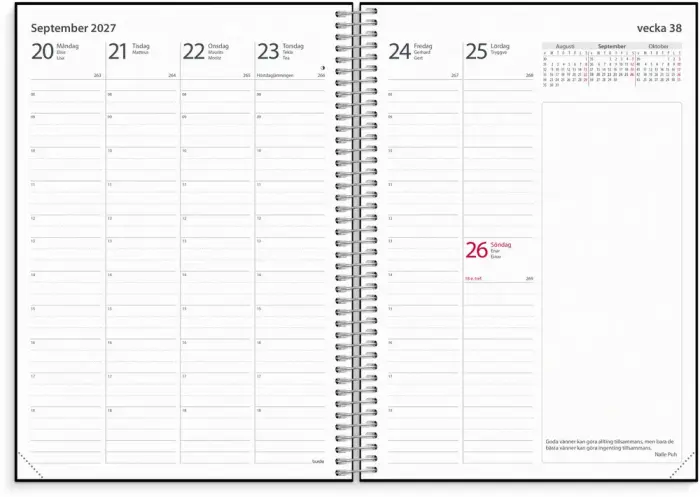Kalender 2027 Noteringskalendern svart konstläder