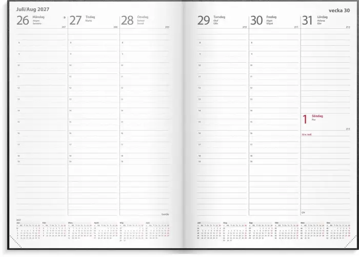 Kalender Weekly A5 svart konstläder 2027