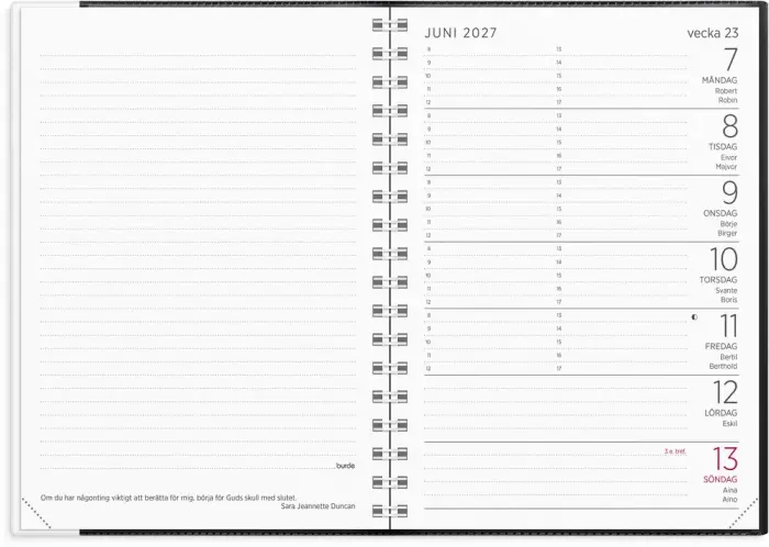 Kalender Liten veckokalender svart plast 2027