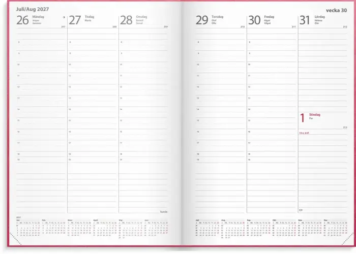 Kalender weekly A5 rosa konstläder 2027