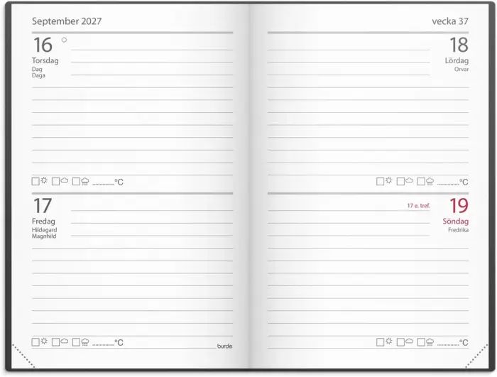Kalender Stora Fick svart konstläder 2027