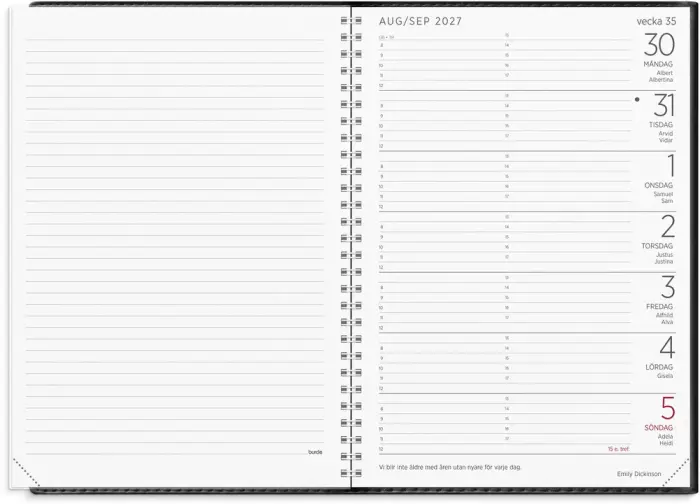 Stor Veckokalender svart konstläder 2027