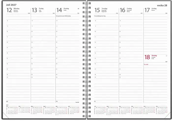 Weekly A5 kalenderrefill 2027