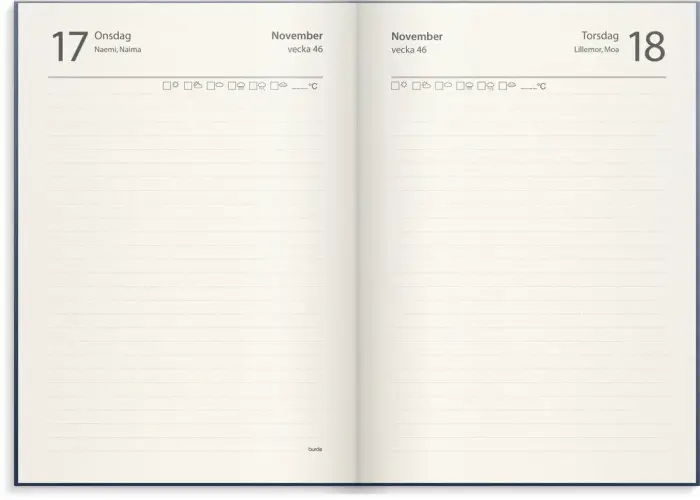 Kalender 1-årsdagbok blått konstläder 2027