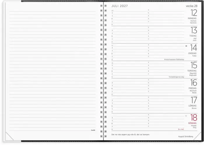 Kalender Stor Veckokalender svart plast 2027