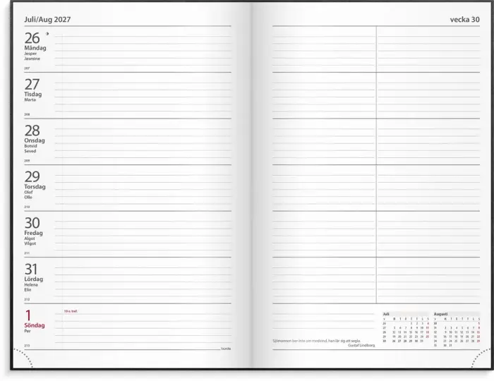 Kontorskalender svart konstläder 2027