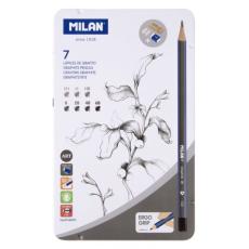 MILAN 7 Grafitpennor 2 Radergummi & Pennvässare Metallask 