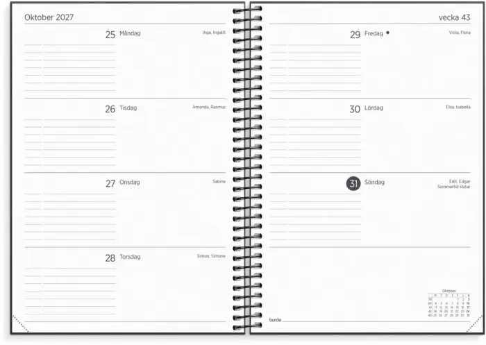 Kalender 2027 Organizer & Notes svart