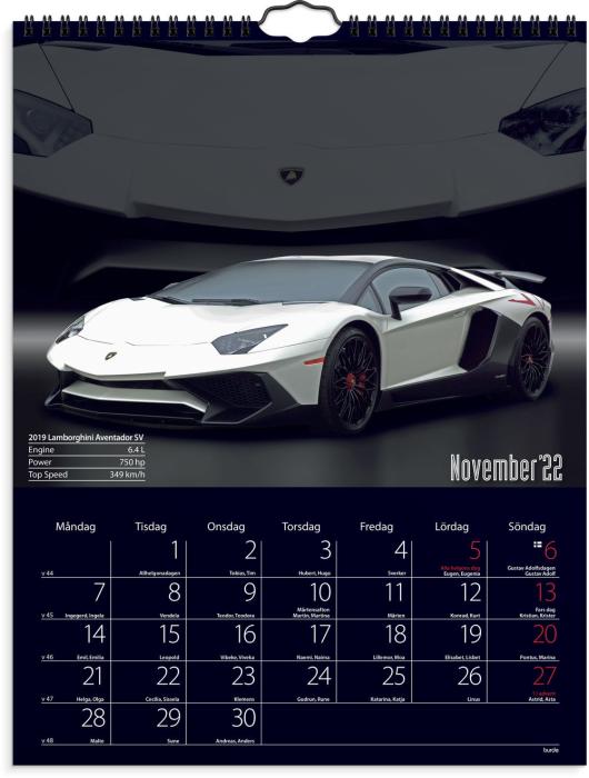 Väggkalender Bilar 2022