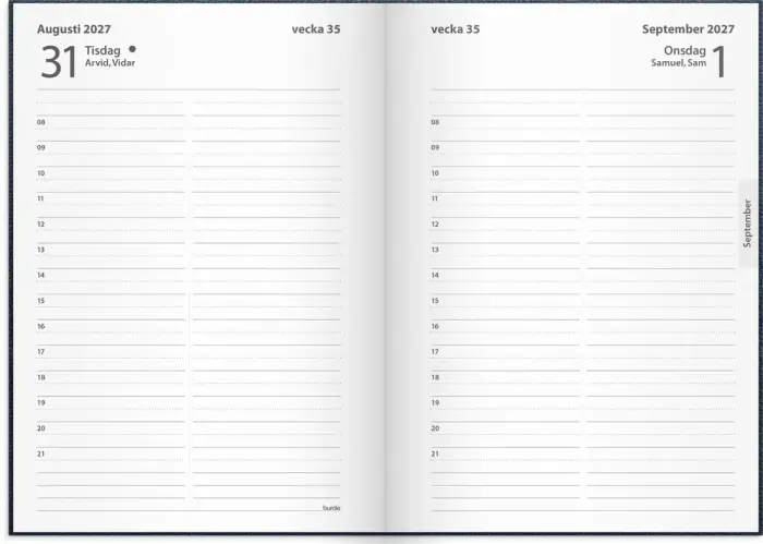Kalender Liten dagbok blått konstläder 2026