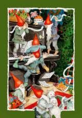 Vykort Inge L&ouml;&ouml;k Tomte spelar piano