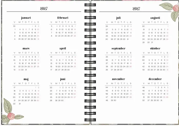 Kalender Life Planner 2027 Floral