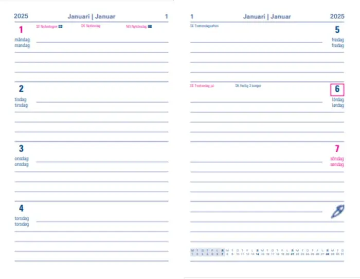 Kalender Memo A6 Röd 2025