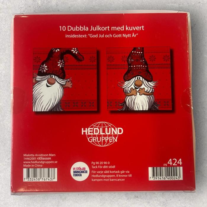 Julkort Barncancerfonden 10-pack Tomte med luva 