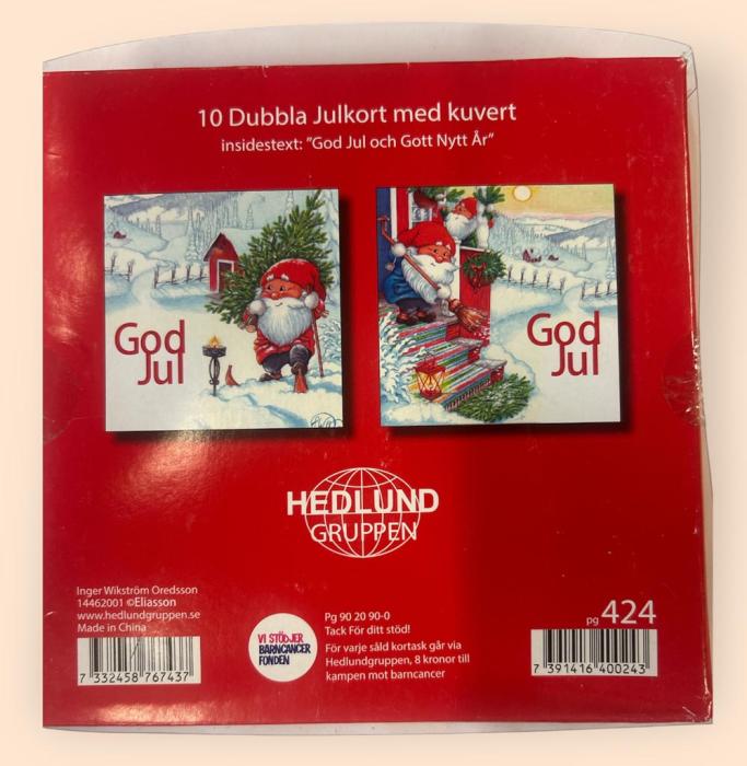 Julkort Barncancerfonden 10-pack Tomte sopar/Tomte med marschall 