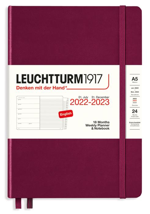 Kalender 2022-23 Leuchtturm1917 A5 vecka/notesuppslag Port Red