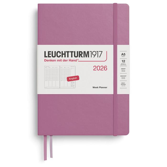 Kalender Leuchtturm1917 A5 vertikalt veckouppslag Dusty Rose 2026