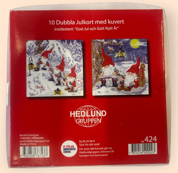Julkort Barncancerfonden 10-pack Tomtar håller rep/Läser bok 
