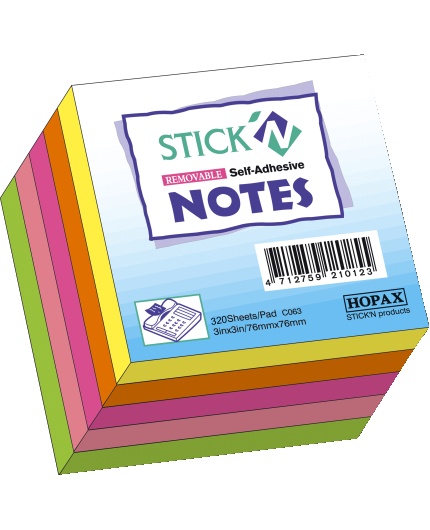 Notes Stick`n Notes 76x76mm kub neon